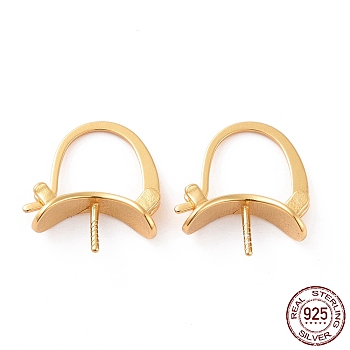 925 Sterling Silver Hoop Earring Findings, Arch, for Half Drilled Beades, Golden, 13x13x4.7mm, Pin: 0.7mm, Fit for 15mm Beads