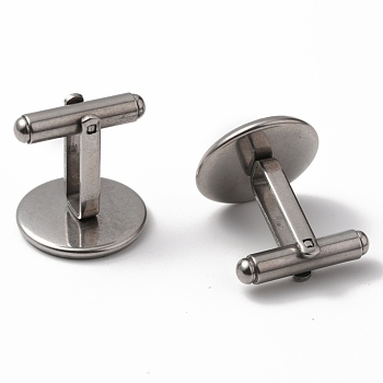 304 Stainless Steel Cuff Buttons, Cufflink Findings for Apparel Accessories, Stainless Steel Color, Tray: 16mm, 19.5x19x18mm