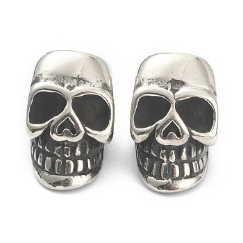 304 Stainless Steel European Beads, Large Hole Beads, Skull, Antique Silver, 14x9x10mm, Hole: 6mm