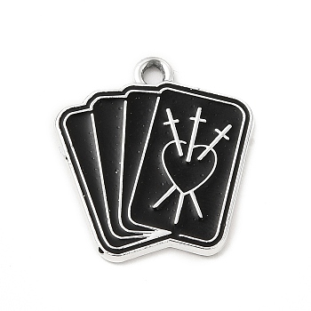 Alloy Enamel Pendants, Platinum, Playing Cards with Heart & Sword Charm, Rectangle Pattern, 21.5x20x1mm, Hole: 1.8mm