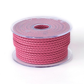 Braided Cowhide Cord, Leather Jewelry Cord, Jewelry DIY Making Material, Fuchsia, 3mm, about 10.93 yards(10m)/roll