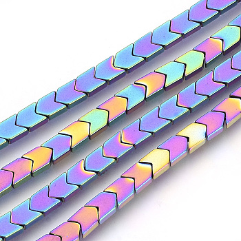 Electroplate Non-magnetic Synthetic Hematite Beads Strands, Arrow/Chevron, Multi-color Plated, 6x4x2mm, Hole: 1mm, about 97pcs/strand, 15.7 inch
