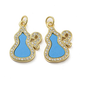Brass Micro Pave Cubic Zirconia Pendants, with Synthetic Turquoise, Gourd, Dodger Blue, 21x15x2.5mm