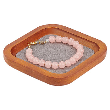 Wood Jewelry Storage Tray with Velvet Mat Inside, Cosmetics Jewelry Organizer, Square, Dark Gray, 10.05x10.05x1.5cm, Inner Diameter: 72x72mm
