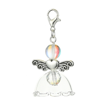 Natural Quartz Crystal Pendant Decorations, with Glass Beads and Alloy Lobster Claw Clasps, Angel, 45mm