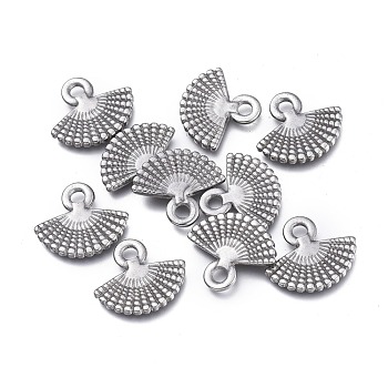 304 Stainless Steel Charms, Fan, Stainless Steel Color, 12.8x14.5x1.5mm, Hole: 2mm