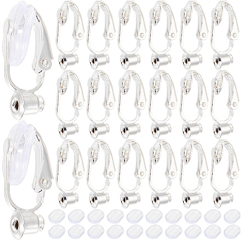 36Pcs Brass Clip-on Earring Converters Findings, with 36Pcs Comfort Silicone Clip on Earring Pads, Silver, 19x6x9mm, Hole: 1mm