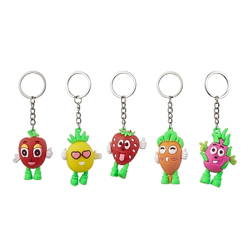 Cartoon Fruit PVC Plastic Keychain, with Iron Split Key Rings, Mixed Color, 106.5~116mm
