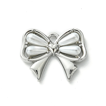 Alloy and Resin Pendant, Bowknot, Platinum, 15x18x4mm, Hole: 1.4mm