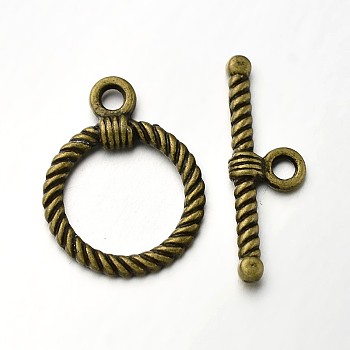 Tibetan Style Alloy Ring Toggle Clasps, Antique Bronze, Ring: 22x17x2mm, Hole: 2.5mm, Bar: 26x8x3mm, Hole: 2.5mm