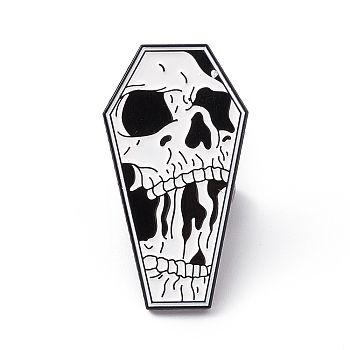 White Halloween Enamel Pin, Electrophoresis Black Alloy Brooch for Backpack Clothes, Skull Pattern, 30.5x17x2mm, Pin: 1.2mm