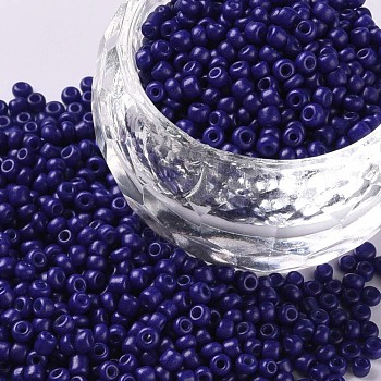 Baking Paint Glass Seed Beads, Blue, 12/0, 1.5~2mm, Hole: 0.5~1mm, about 30000pcs/bag