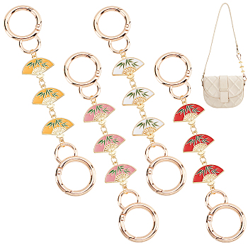 Fan with Bamboo Leaves Pattern Alloy Enamel Link Purse Strap Extenders, with Spring Gate Rings, Mixed Color, 14.6cm, 4 colors, 1pc/color, 4pcs/set