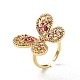Colorful Cubic Zirconia Butterfly Open Cuff Ring(KK-D080-15G)-3