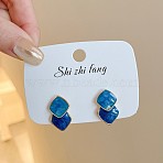 Alloy Enamel Stud Earrings, Rhombus, Golden, Dodger Blue, 18x10mm(FS-WG02654-03)