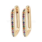 Brass Micro Pave Cubic Zirconia Hoop Earrings, Rectangle, Light Gold, 18x2.5x13.5mm(EJEW-D078-11KCG)
