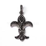 316 Surgical Stainless Steel Rhinestone Pendants, Fleur-de-lis, Jet, 44x29x5mm, Hole: 5x10mm(STAS-L184-123)