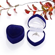 Valentine's Day Velvet Ring Storage Boxes, Heart Shaped Single Ring Gift Case, Blue, 4.8x4.8x3.5cm(PW-WG79222-03)