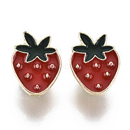 Alloy Brooches, Enamel Pin, with Brass Butterfly Clutches, Strawberry, Light Gold, Red, 16.5x13x2mm, Pin: 1mm(JEWB-S011-040)