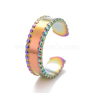 Ion Plating(IP) Rainbow Color 304 Stainless Steel Flat Open Cuff Ring for Women, US Size 9(18.9mm)(RJEW-C025-10M)