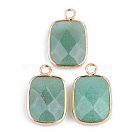 Faceted Natural Green Aventurine Pendants, with Golden Plated Brass Edge and Loop, Rectangle, 22x13.5x5.5mm, Hole: 2mm(G-S359-179A)