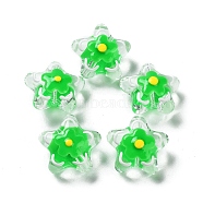 Handmade Lampwork Beads, with Enamel, Star with Flower, Lime Green, 20~20.5x21~21.5x11.5~12mm, Hole: 1.6mm(LAMP-H065-02B)