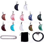 Moon Mixed Stone Pendants Necklace Macking, with Leather Cord Necklace Making, Iron Cable Chains Necklace Makings, 21~24x12~14x5~6mm, Hole: 2x7mm(DIY-SC0002-28)
