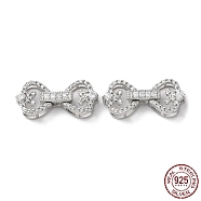 Rhodium Plated 925 Sterling Silver Micro Pave Clear Cubic Zirconia Fold Over Clasps, Long-Lasting Plated, Bowknot with 925 Stamp, Real Platinum Plated, Clasp1: 9.5x9x4mm, Hole:3x1.5mm, Clasp: 15x9.5x4mm, Hole: 3.5x1.5mm(STER-D005-09P)