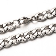 304 Stainless Steel Curb Chain Necklaces, with Lobster Clasps, Stainless Steel Color, 23.6 inch(60cm)(NJEW-L353-35)