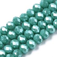 Electroplate Glass Beads Strands, Pearl Luster Plated, Faceted, Rondelle, Medium Turquoise, 4x3mm, Hole: 0.4mm, about 123~127pcs/strand, 17~17.5 inch(43~44cm)(EGLA-A034-P4mm-A03)