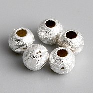 Brass Spacer Beads, Long-Lasting Plated, Round, 925 Sterling Silver Plated, 4x3.5mm, Hole: 1.5mm(KK-O133-205-S)