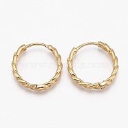 Brass Huggie Hoop Earrings, Long-Lasting Plated, Curb Chain Shape, Ring, Real 18K Gold Plated, 16x3mm, Pin: 1mm(EJEW-L231-34G)