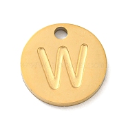 Ion Plating(IP) 304 Stainless Steel Pendants, Laser Cut, Flat Round with Letter Charm, Golden, Letter W, 10x1mm, Hole: 1.4mm(FIND-M017-02G-W)