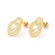 Brass Heart Stud Earrings for Women, Cadmium Free & Lead Free, Real 18K Gold Plated, 16.5x11mm, Pin: 0.8mm(EJEW-I283-02G)
