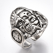 Alloy Cuff Finger Rings, Wide Band Rings, Buddha, Antique Silver, US Size 9 3/4(19.5mm)(RJEW-T006-41)