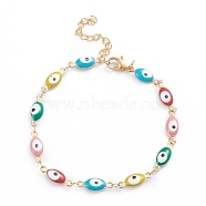 304 Stainless Steel Link Bracelets, with Enamel and Lobster Claw Clasps, Evil Eye, Colorful, Golden, 8-1/8 inch(20.5cm)(X-BJEW-G632-01G-A)