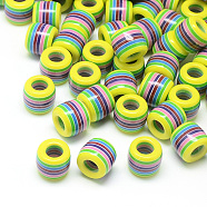 Opaque Stripe Resin Beads, Large Hole Beads, Barrel, Yellow, 11x10.5mm, Hole: 6mm(X1-RESI-S344-11)