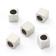 304 Stainless Steel Beads, Cube, Stainless Steel Color, 3x3x2mm, Hole: 2mm(STAS-H160-01D-P)