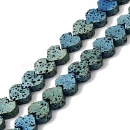 Electroplated Natural Lava Rock Beads Strands, Heart, Green Plated, 8x8.5x3mm, Hole: 1mm, about 60pcs/strand, 16.54''(42cm)(G-Q1009-G01-01H)
