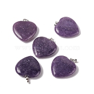 Natural Lilac Jade Pendants, with Platinum Tone Brass Findings, Heart Charm, 27~28x25x7mm, Hole: 7x4mm(G-G956-B58-FF)