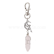Pointed Natural Rose Quartz Pendant Decorations, with Alloy Pendants and Swivel Lobster Claw Clasps, Fairy and Bullet, 87mm(HJEW-JM01688-01)
