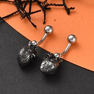 Heart 316 Surgical Stainless Steel Dangle Belly Button Rings, Piercing Navel Rings, Barbell Body Jewelry for Women, Antique Silver, 29x8.5mm(EJEW-G416-10AS)