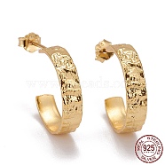 925 Sterling Silver Half Hoop Earrings, with Ear Nuts, Textured, Letter C Shape, Golden, 17.5x4mm, Pin: 0.8mm(EJEW-F265-01G)