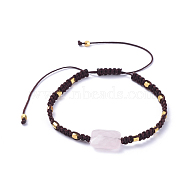 Adjustable Natural Rose Quartz Braided Bead Bracelets, Nylon Thread Square Knot Bracelets, with Brass Beads, 6-3/4 inch~13 inch(17~33cm)(BJEW-JB05051-04)