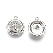 Flat Round with Mushroom Pattern Brass Micro Pave Clear Cubic Zirconia Pendants, Nickel Free, Real Platinum Plated, 16.5x13x4.5mm, Hole: 1.5mm(KK-G436-24P)