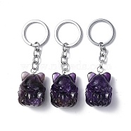 Natural Amethyst Keychains, with Iron Keychain Clasps, Fox, 8cm(KEYC-P011-03P-07)