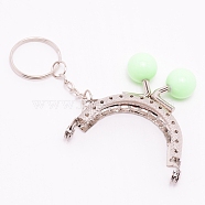 Iron Purse Clasp Frame, with Plastic Beads, Bag Kiss Clasp Lock, for DIY Craft, Purse Making, Bag Making, Honeydew, 103mm(IFIN-WH0053-22P-02)
