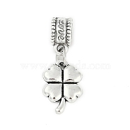 Rack Plating Brass European Dangle Charms, Clover Large Hole Pendants, Lead Free & Cadmium Free, Antique Silver, 26.5mm, Hole: 4.5mm(KK-R200-03AS-02)