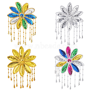AHADEMAKER 4Pcs 4 Colors Sequin Flowers, Polyester Fabric Flowers, with Beaded Tassel, for Garment Bag Ornament, Dancers' Hair Accessories, Mixed Color, 185~200x128~140x2.5~3mm, 1pc/color(DIY-GA0003-79)