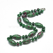 Natural Ruby in Zoisite Beaded Necklaces, with Alloy Lobster Clasps, 18.1 inch~18.5  inch(46~47cm), Oval: 20x10mm(NJEW-S388-22)